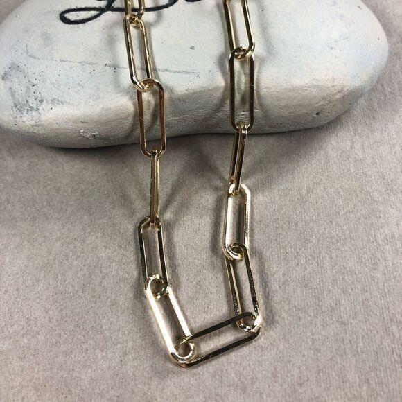 Yellow gold plated paperclip chain necklace set - Picture 6 of 8